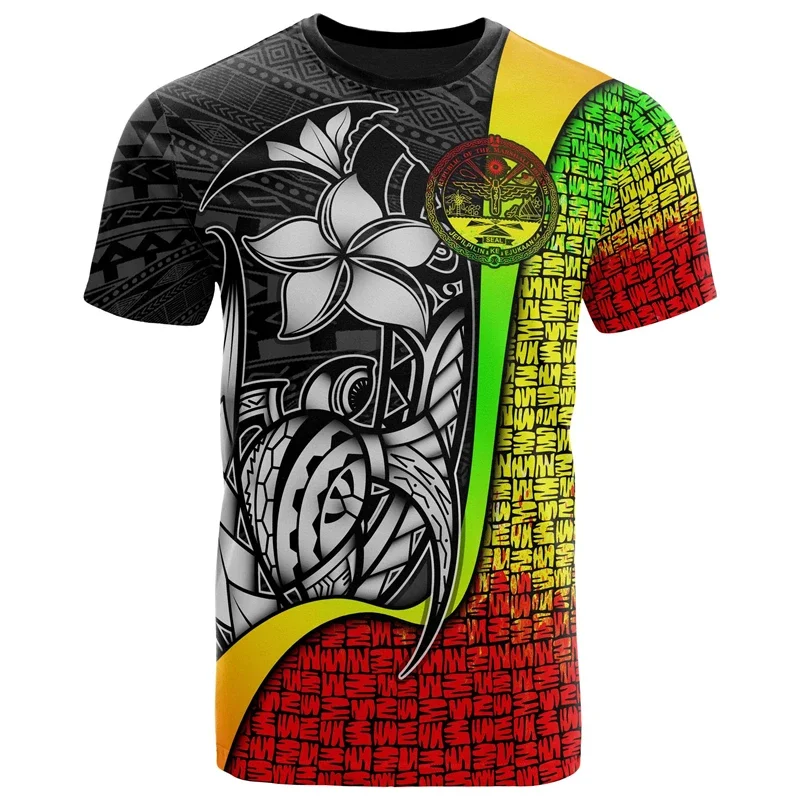 Men and Women, Pohnpei Polineana Cultural Retro Tattoo Island Flag 3D Print, Summer Clothing Casual Short Sleeved2024