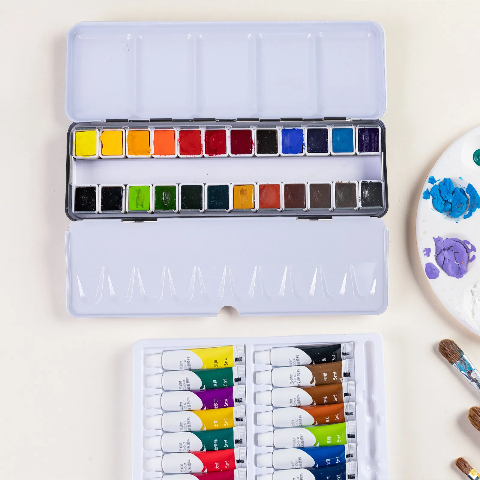 

1 шт. Пустой контейнер для пигментов, премиум-класса, металлический/пластиковый, для акварели, с крышкой, герметичный, для хранения красок, легкий, удобный для переноски