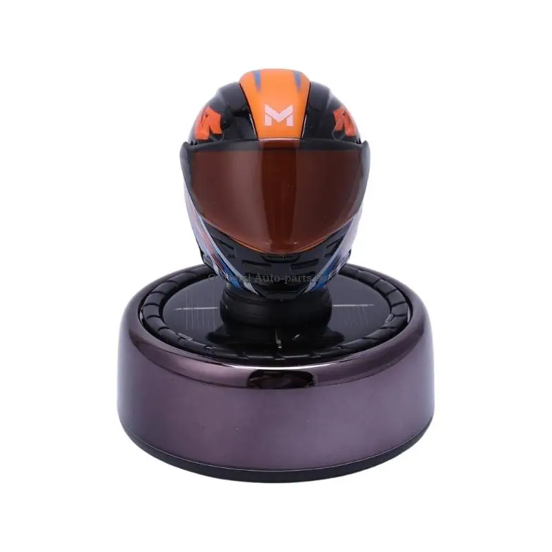  Dashboard Air Freshener Ornament with Slow Rotating Helmet Form, Solar Powered Motion, and Adhesive Backed Mounting Base