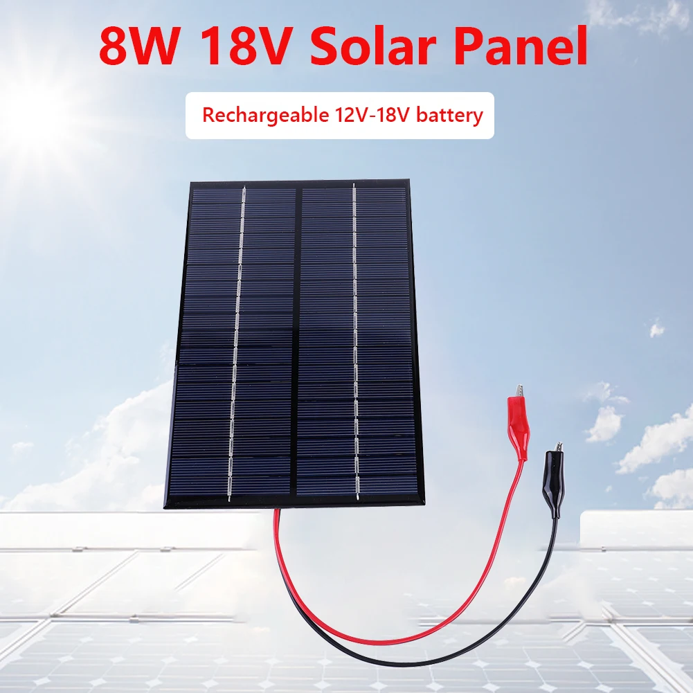 8W 18V Portable Solar Panel Waterproof Solar Charging Panel with Clip DIY Polysilicon Solar Epoxy Cell Charger for Lamp Fan Pump