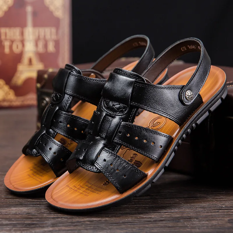 

Brand Men Sandals Fashion Soft Anti slip Driving Shoes for Men comfortable Outdoor Walking Men Leather Shoes Summer Beach Sandal