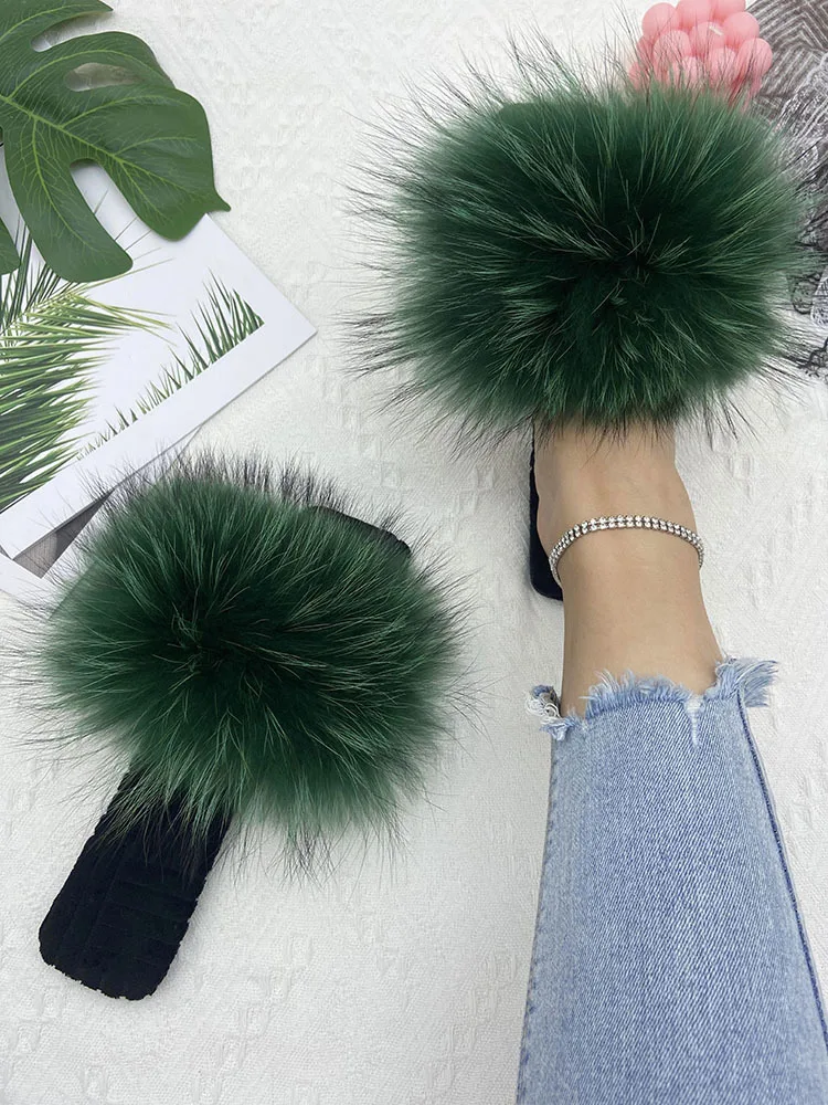 Fur Slippers Women House Flats Slides Summer 2023 Female Fashion Real Fur Flip Flops Luxury Fluffy Slippers Women Sandals Shoes