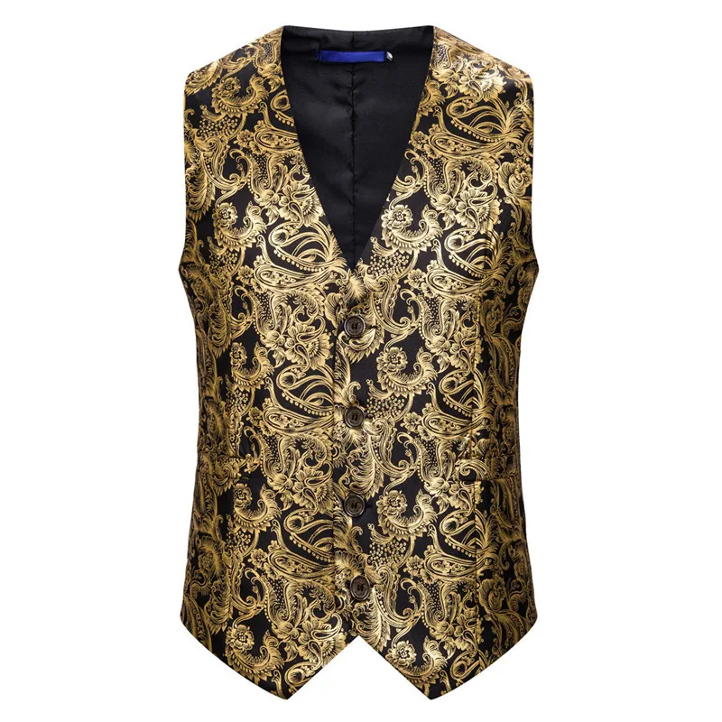 

Men Paisley Hot Stamping Suit Waistcoats Fashion Social Wedding Nightclub Men's Vests Trend Stage Prom Banquet Dinner Waistcoat