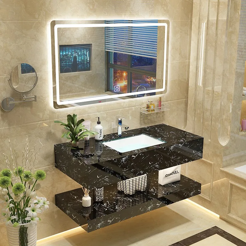 Simple Modern Bathroom Marble Bathroom Cabinet Combination Household Wall-mounted Washbasin, Washstand and Washbasin Pool