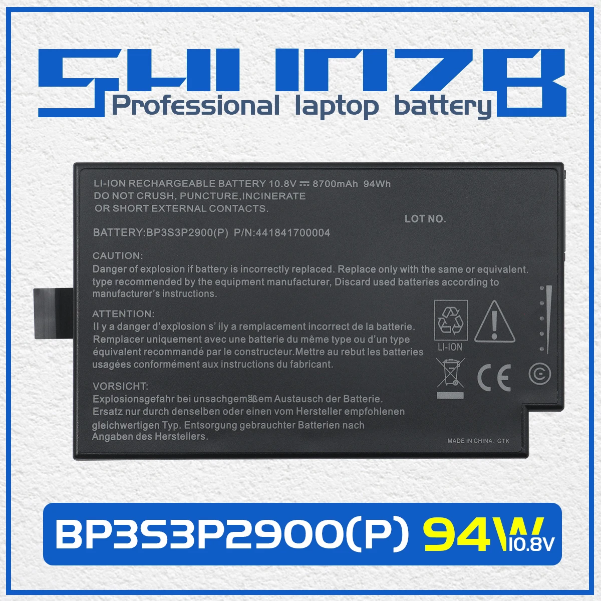 SHUOZB BP3S3P2900 Laptop Battery For Getac B300 B300X BP3S3P2900 (P) 4418144000490 3ICR19/66-3 BP3S3P3450-2 10.8V 94WH 8700mAh