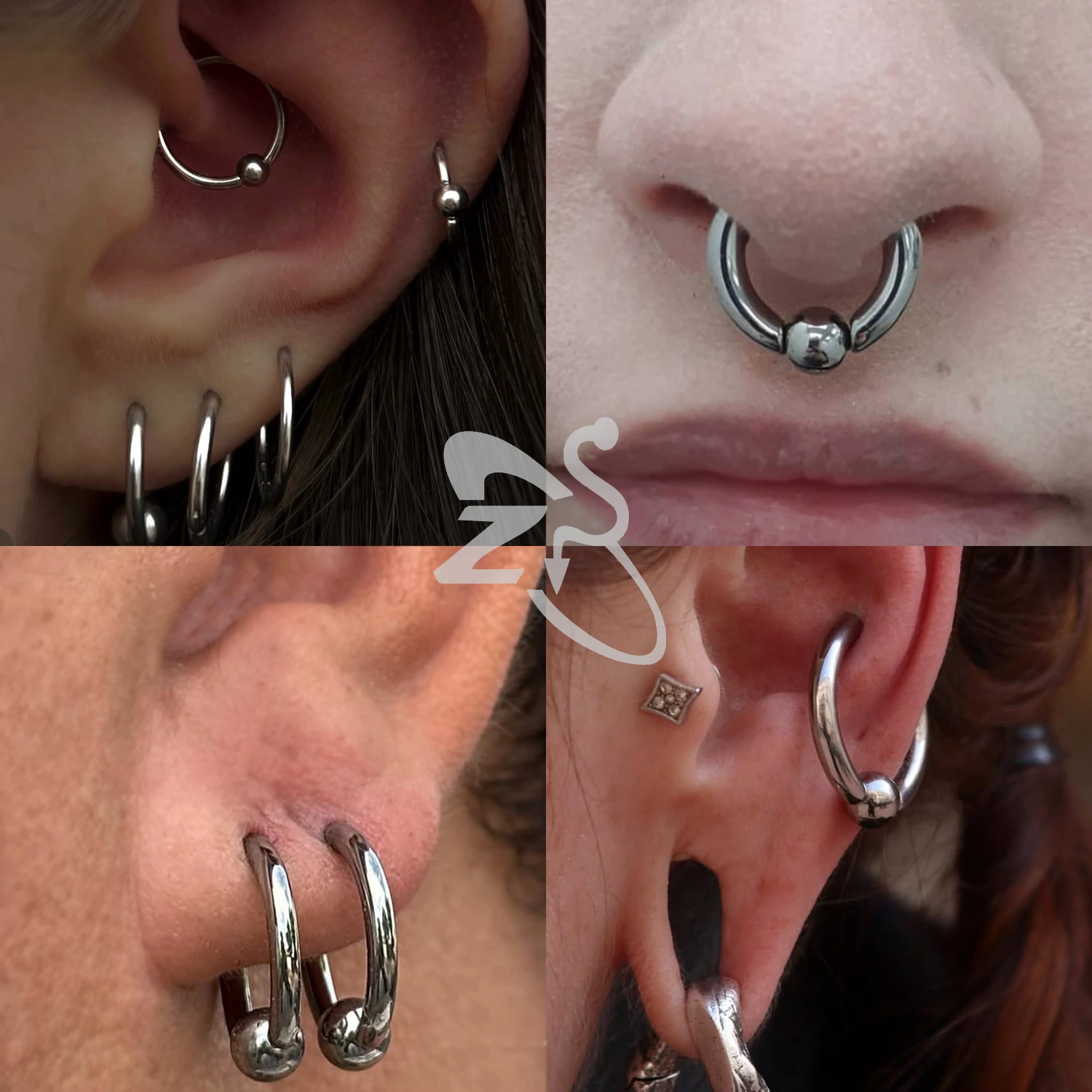 ZS 1 PC 12/10/6G 316L Stainless Steel Nose Ring Men Women Large Gauge BCR Clicker Septum Piercing Daith Hoop Captive Bead Rings