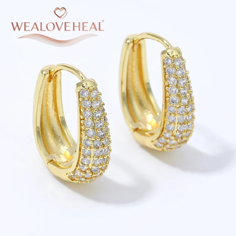 ohrringe, ohrringe damen, 18K Vergoldete Messing U-förmige Huggie Creolen für Damen mit Mikro-Pavé-Zirkonia – Trendiger Alltagsschmuck, Valentinstags- und Geburtstagsgeschenk – Detail 16