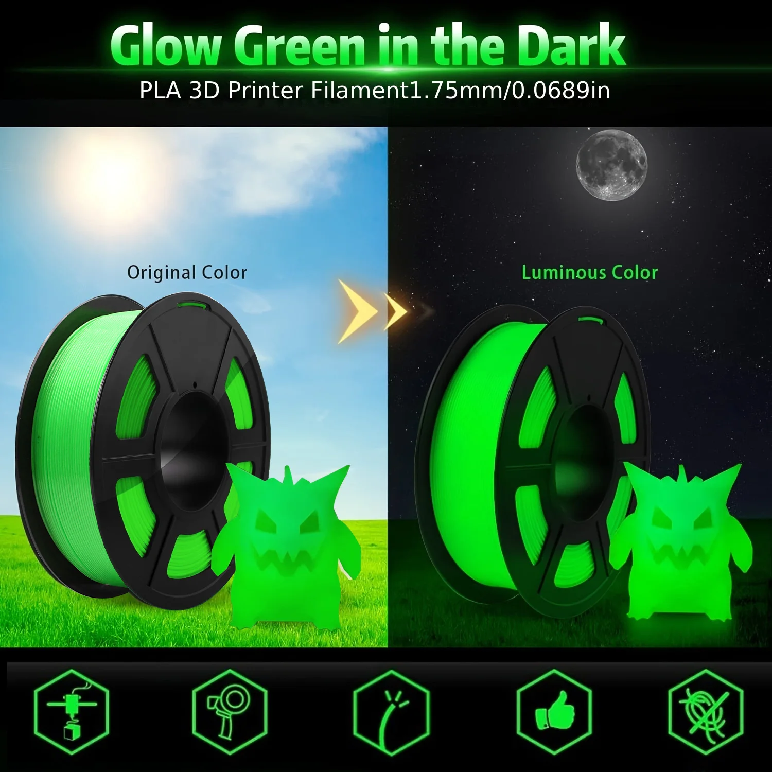 250g Glow in The Dark Filament Multicolor, Green, Blue, Purple and Rainbow, PLA Filament 1.75 mm, 3D Printer Filament Bundle gallery 5