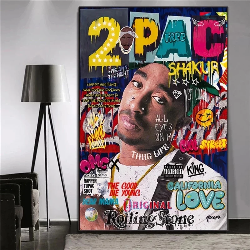 Pop Rapper 2PAC Graffiti Art Canvas Painting Magazine Style Posters and Prints Cuadros Wall Art Pictures for Living Room Decor