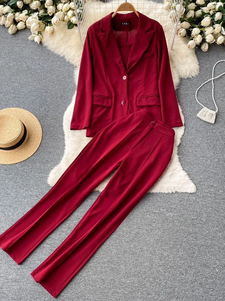 Women Elegant Blazer Three Piece Sets Sexy Tank Tops Loose Jacket And Slim High Waisted Long Pants Suits Woman Outfits