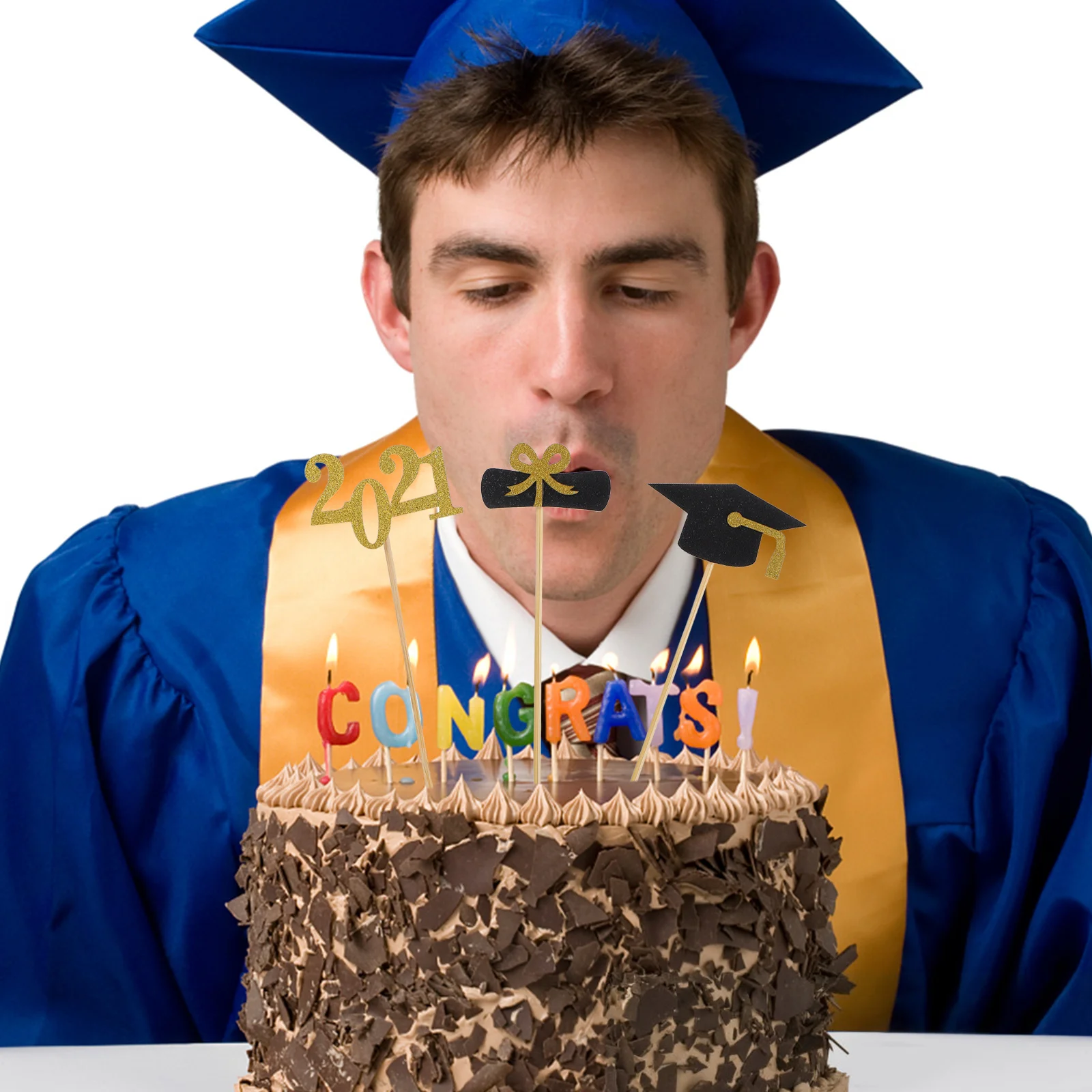 

24pcs Graduation Cake Pops Toppers Glittering Design For Cupcake Decorations Party Food Picks School Graduate Hats Insert Cards