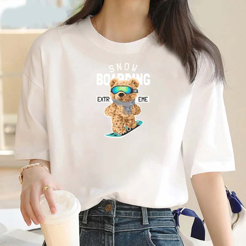 100%Cotton Women's T-Shirt for Women Bear Letter Printing Short Sleeve Summer Top Quality Luxury Brand Tees Female Streetwear