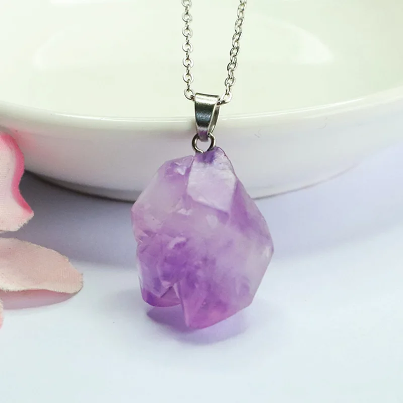

Natural Purple Crystal Raw Stone Pendant Irregular Crystal All-match Fashion Men Women Couple Necklace Accessories