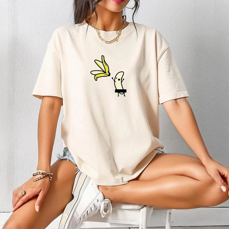 Funny Naked Banana Y2K Aesthetic T shirt Trendy Oversized Unisex Vintage Loose Short Sleeves Classic Streetwear high quality tee