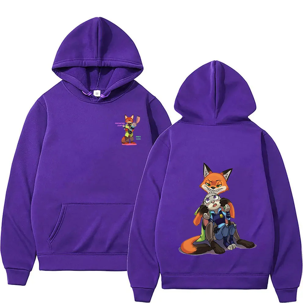 Disney Zootopia Judy Nick Men Women Hoodies Casual Hip Hop Streetwear Long Sleeves Sweatshirts Boys Girls Autumn Tops Coats