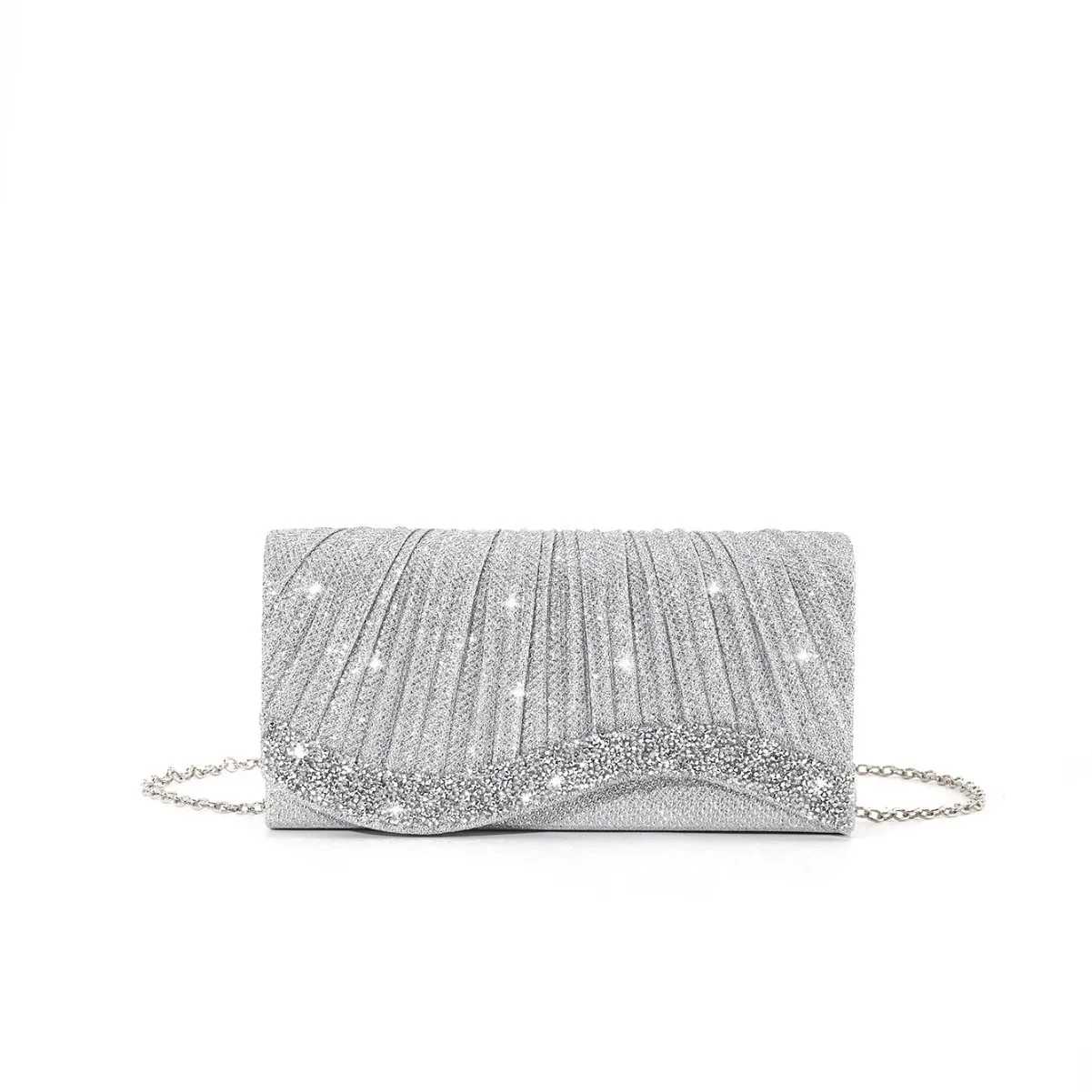 Ladies' Pleated Flip Cover Clutch Bag Temperament Chain Crossbody Shoulder Bags Wavy Diamond Bright Shining Evening Banquet Bag