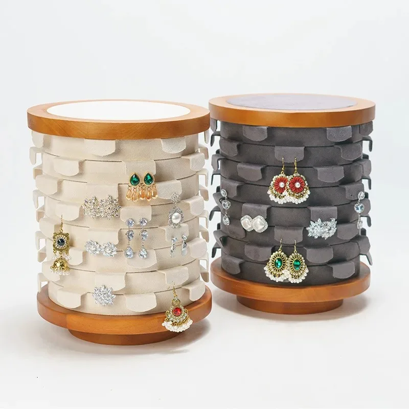 Solid Wood Earrings Display Stand Rotating Earring Storage Shelf Large Capacity Jewelry Display Jewellery Organizer Packaging