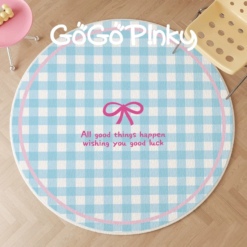 Minimalist Cream Plaid Pattern Non-Slip Imitation Cashmere Carpet Nordic Style Warm Room Decor Bedside Mat Cute Home Decor