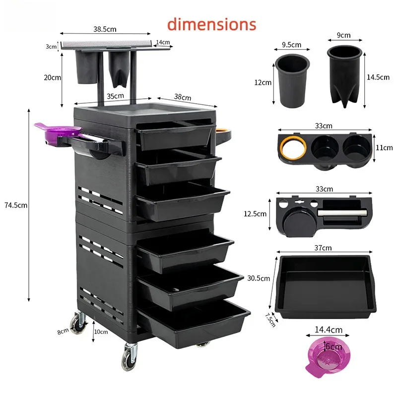 Mobile Barber Trolley 6 Drawers Tool Storage Cart Large Capacity Rolling Organizer for Beauty Salon Use