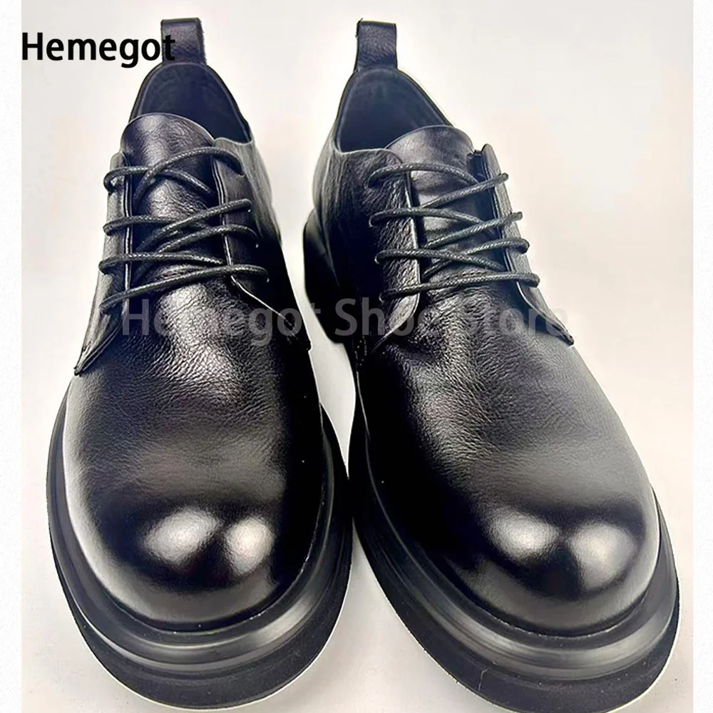 Zwart lederen herenschoenen Ronde neus Veterschoenen Casual schoenen Hoge kwaliteit schoenen Herenschoenen Flats Leren schoenen Zapatillas De Hombre