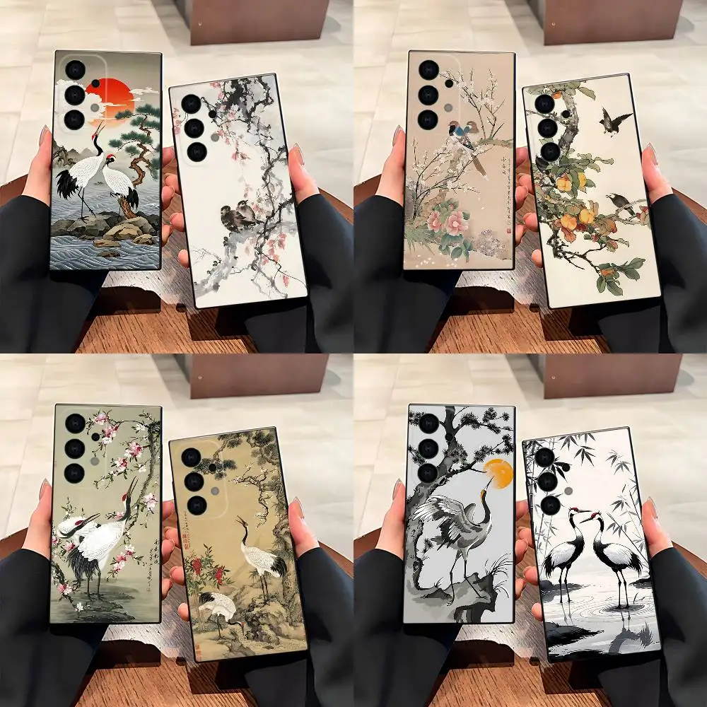 

New Chinese Birds Aesthetic Phone Case For Samsung S25,S24,S21,S22,S23,S30,Ultra,S20,Plus,Fe,Lite,5G Black Cover