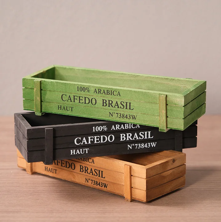 Retro Garden Plant Pot Vintage Wooden Storage Box For Sundries Stationery Pen Box Succulents Flower Pots Balcony Home Decoration