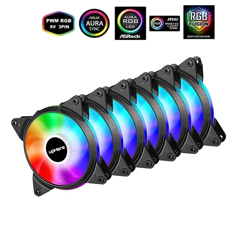 upHere rgb fan  PWM 120mm radiator fan For PC Case 5V ARGB 3PIN Lighting Motherboard AURA SYNC