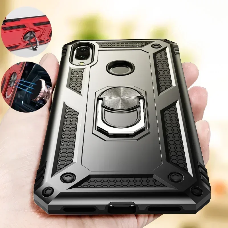 Luxury Armor Stand Case For Xiaomi Redmi Note 7 8 Pro Case Shockproof Magnetic Ring Holder Phone Cover For Redmi 7A 8A Case