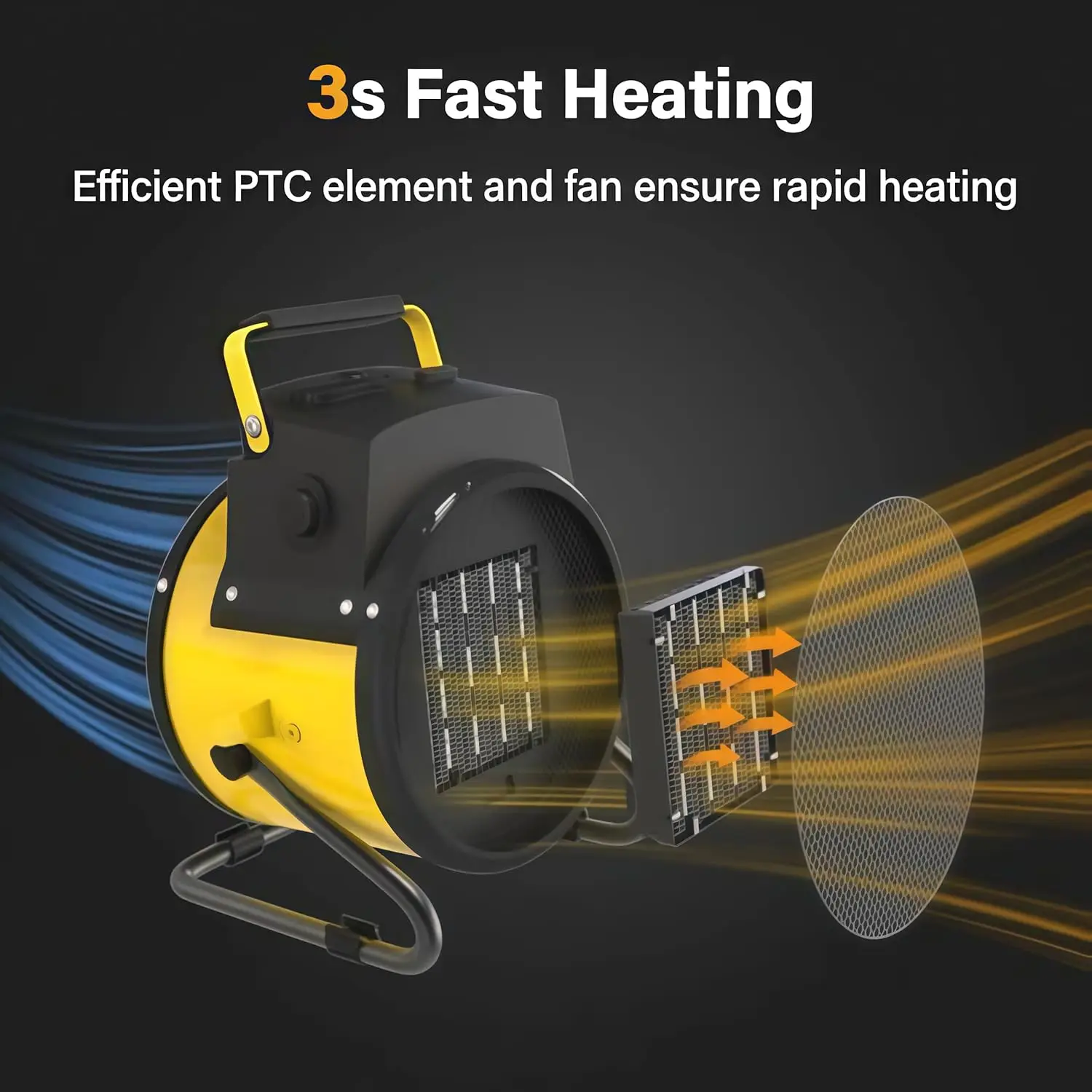 سخان سيراميك PTC محمول للفناء، سخان كهربائي خارجي ثلاثي الأوضاع للسطح، المرآب، الدفيئة