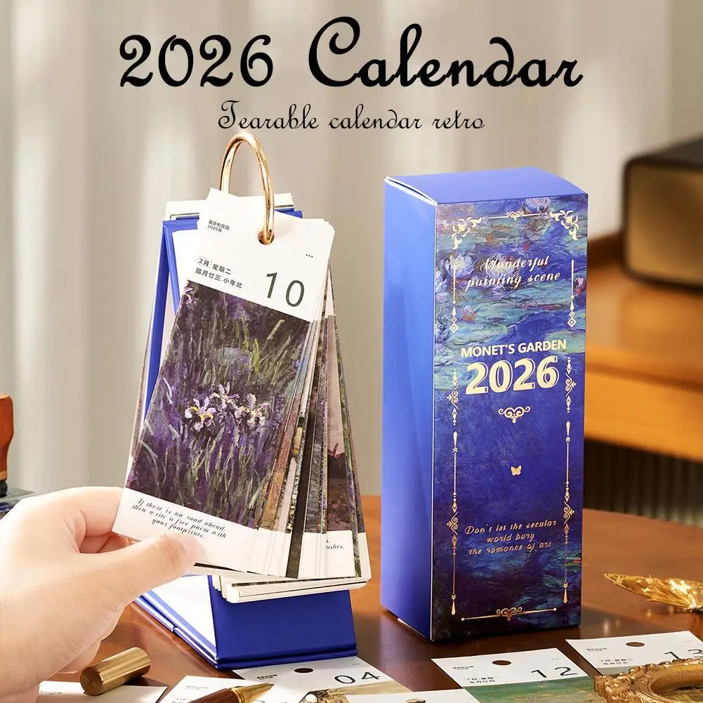 

2026 Monet's Garden Tearable Desk Calendar Retro Art Themed Daily Calendar For Home Office Decor, Planning Accessory