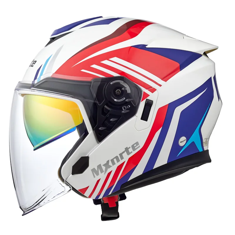 

Double Lens Half Helmet Mxnrte Red Blue Motorcycle Helmet Off-Road Safety Helmet DOT Approved Casco Casque Men and Women