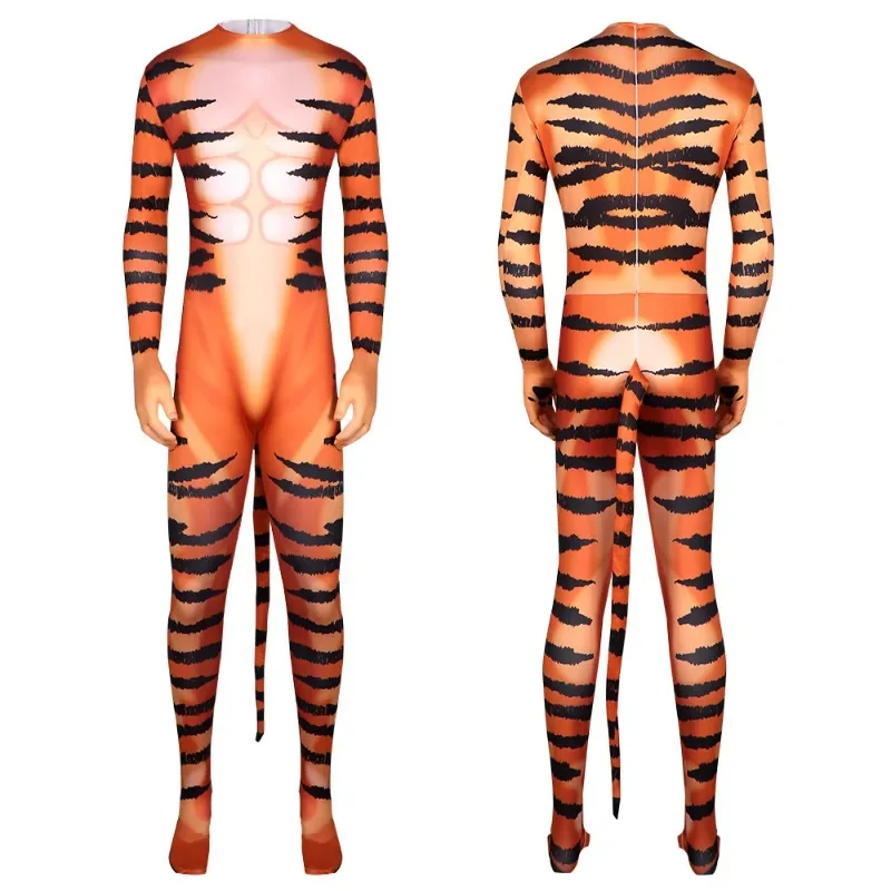 Animal Printed Tiger Zentai Bodysuit Cosplay Costume Halloween Furry Orc Full-Body Outfits for Stage Performances Themed Events