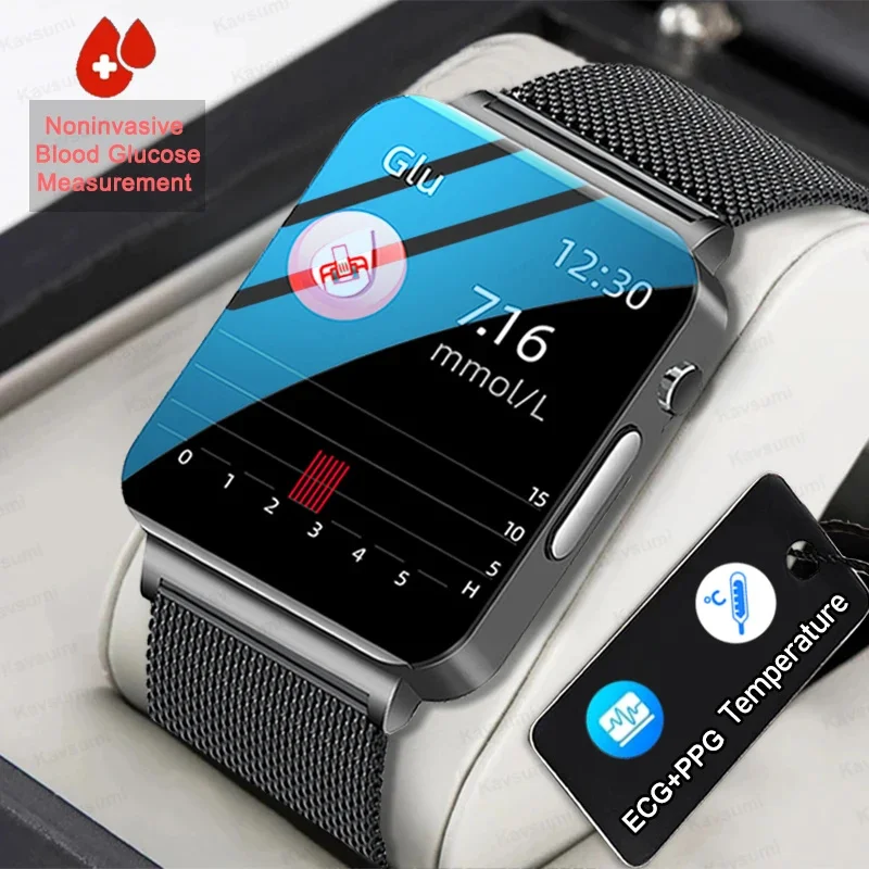 2024 novo relógio inteligente de açúcar no sangue masculino ecg + ppg freqüência cardíaca monitor de temperatura corporal feminino smartwatch