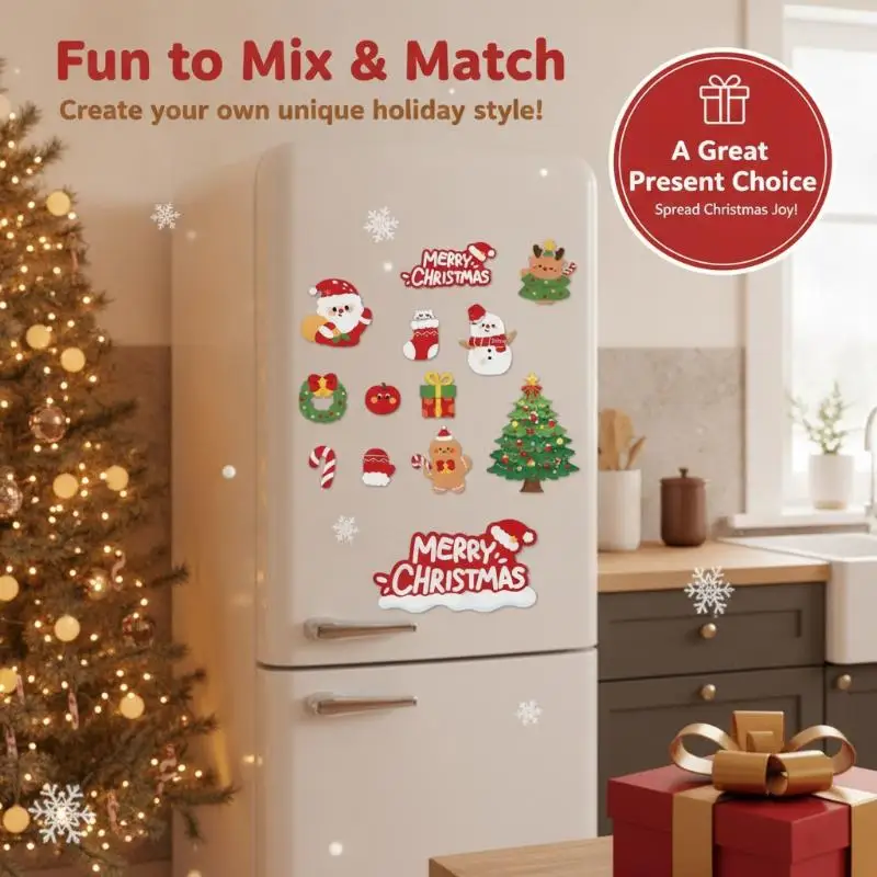 12pcs Christmas Fridge Magnets Cute Santa Xmas Tree Snowman Gingerbread Man Home Decor Gift