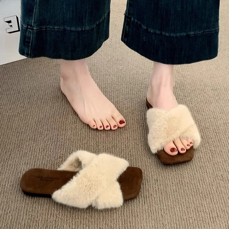 

Женские меховые тапочки FAD Z для дома и улицы, осенне-зимние, модные, хлопковые, с подкладкой из искусственного меха, без застежек