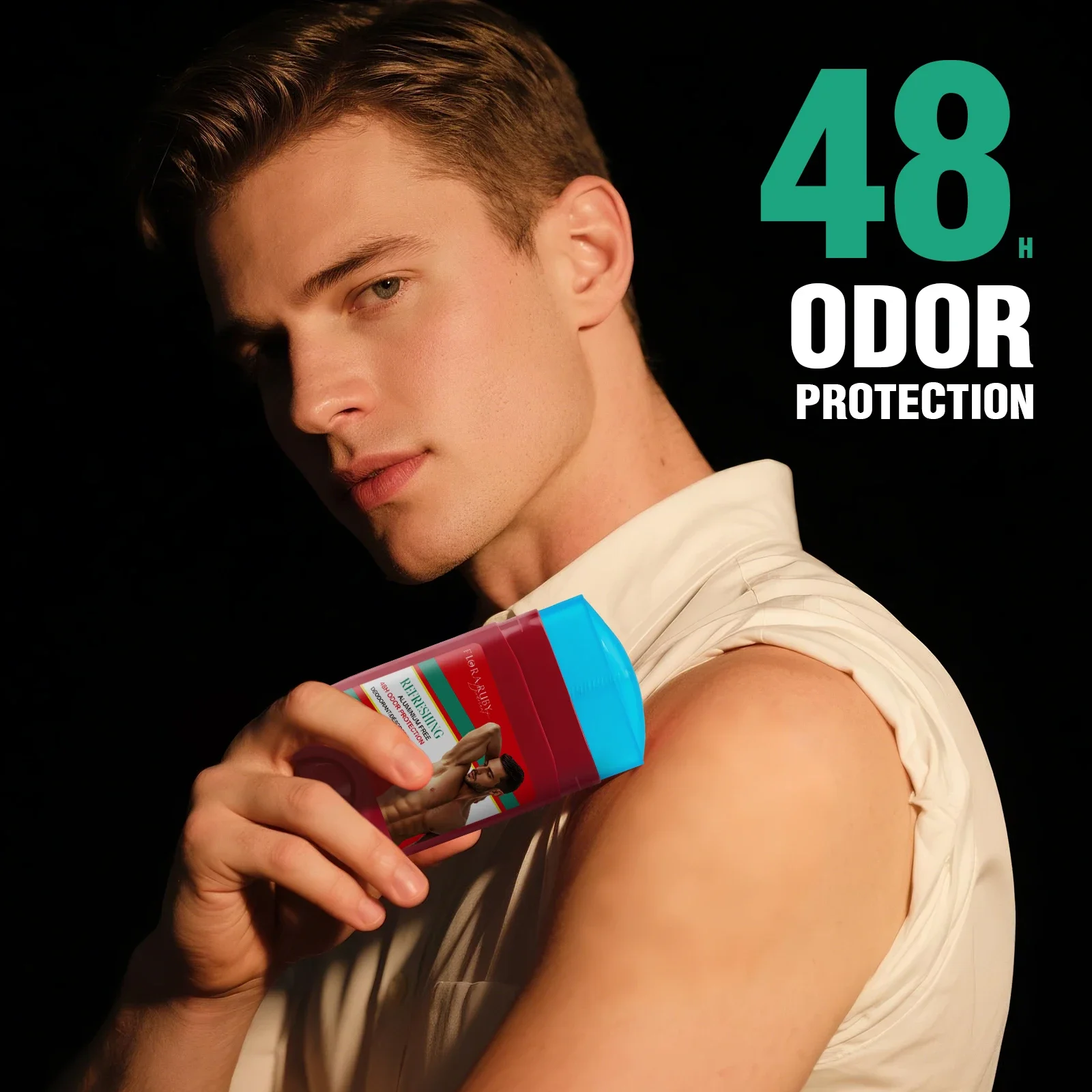 1PCS FLORA RUBY Aluminium Free Deodorant for Men All Day Sweat and Odour Protection, Eliminate Odours 48 Hour Long-Lasting Fresh