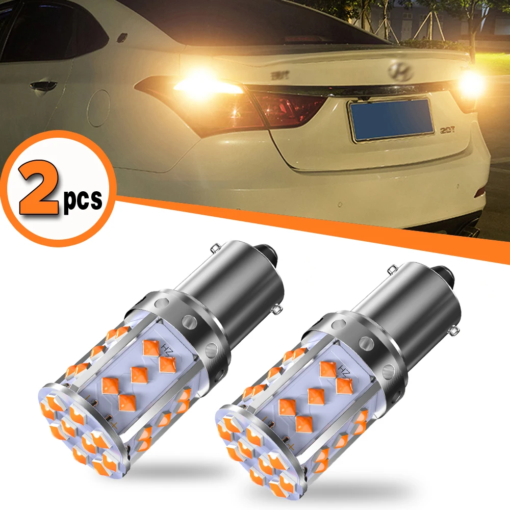 2pcs Amber 1156 BA15S BAU15S T20 7440 7440NA WY21W LED Canbus No Hyper Flash Built-in Resistor Turn Signal Light Yellow
