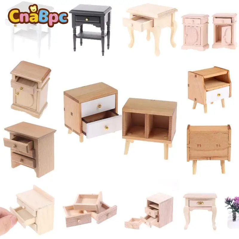 1Pc 1:12 Dollhouse Miniature Furniture Bedside Cupboard Cabinet Handcrafted Bedside Table Furniture Model Doll House Room Decor