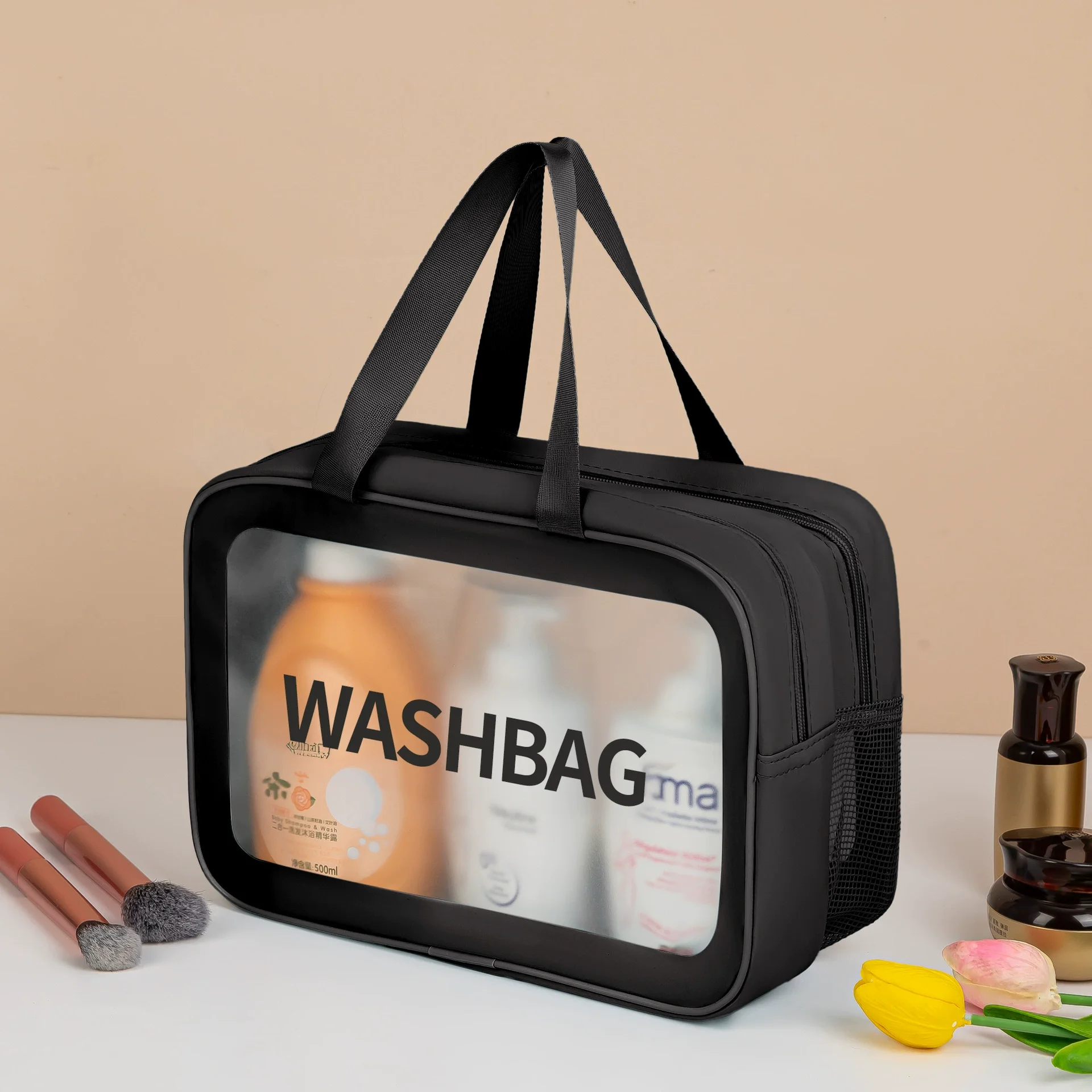 Origanizer de viagem extra grande transparente seco molhado separação saco de maquiagem para viajar e casa saco de armazenamento portátil pvc