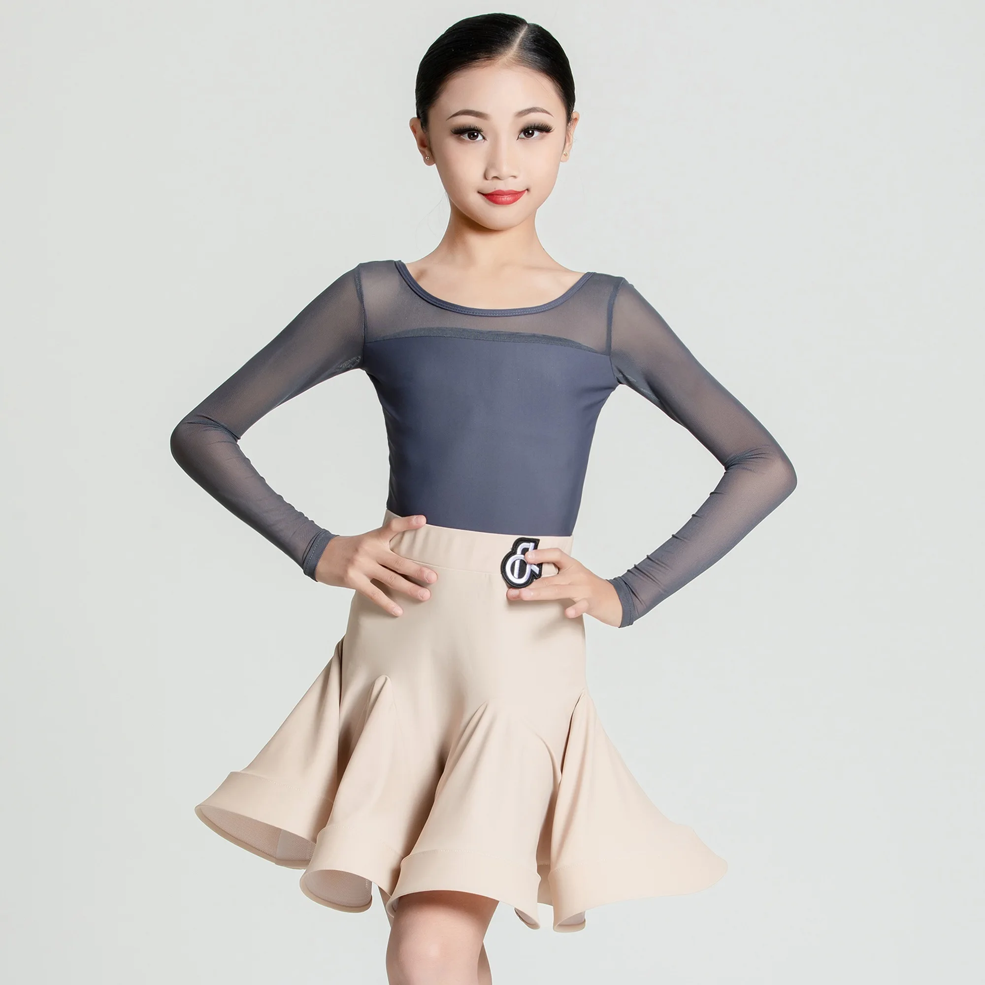 Vêtements de danse latine Chacha Rumba, Costumes de spectacle, haut en maille, jupe en arête de poisson, tenue d'entraînement, vêtements de scène DQL11582