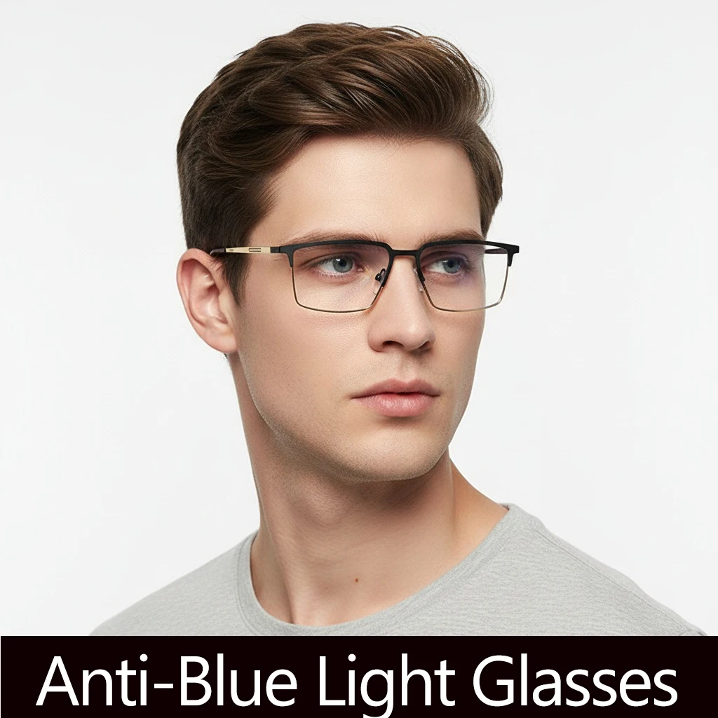Modische Anti-Blaulicht-Brille, klassisch, für Damen und Herren, ultraleichte Brille mit Metallrahmen, Büro-Computerbrille, Augenschutz 6005
