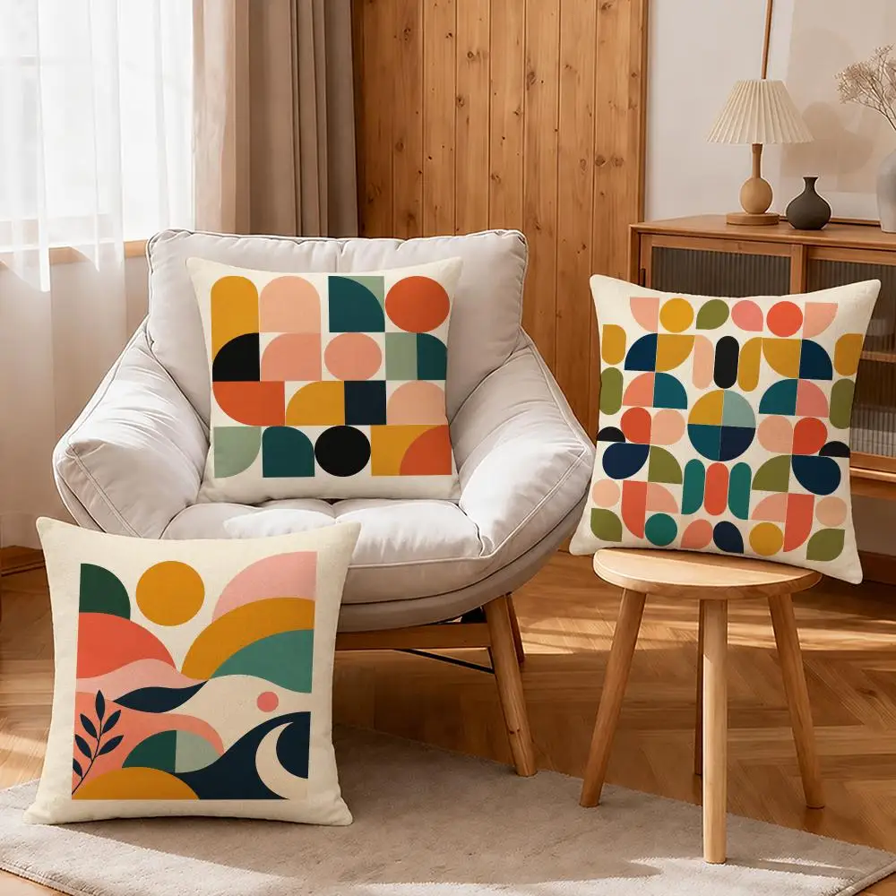 Art Colorful Creative Cushion Cover Linen Anti-Mite Antibacterial Cushion Cover Invisible Zipper Sofa Decor