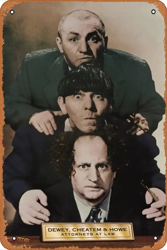 Three Stooges Dewey Cheatem & Howe Funny - Poster - Wooden Hanging Scroll Frame Tin Signs, Metal Sign Vintage Wall Art for K