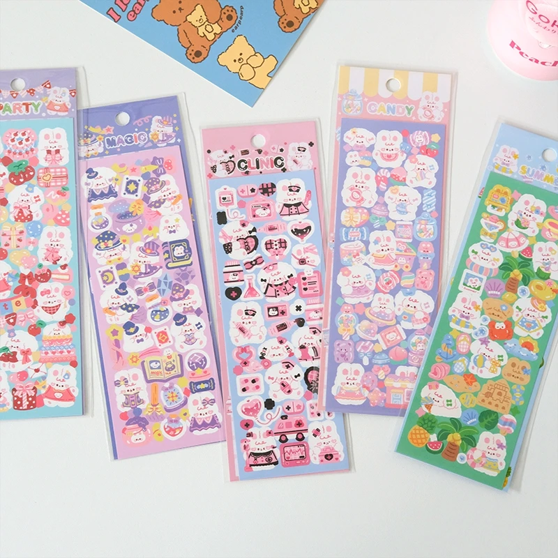 5pcs Kawaii Dog Rabbit Animals Sticker Scrapbooking DIY Album Material Decoration Sticker Personalized Cute Korean Stationery