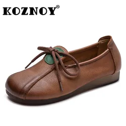 Koznoy 1.5m nowe mokasyny z naturalnej skóry bydlęcej damskie wygodne z miękkimi podeszwami wiosenne mokasyny letnie jesienne damskie buty Retro