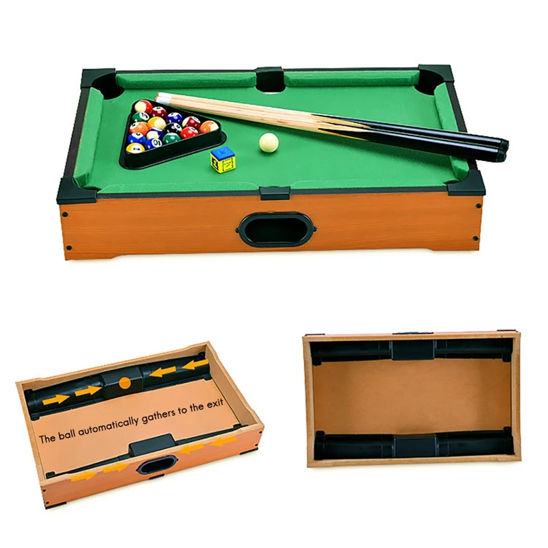 Mini Tabletop Pool Set- Billiards Game Includes Game Balls Sticks Chalk Brush And Triangle-Portable And Fun Leisure Toys