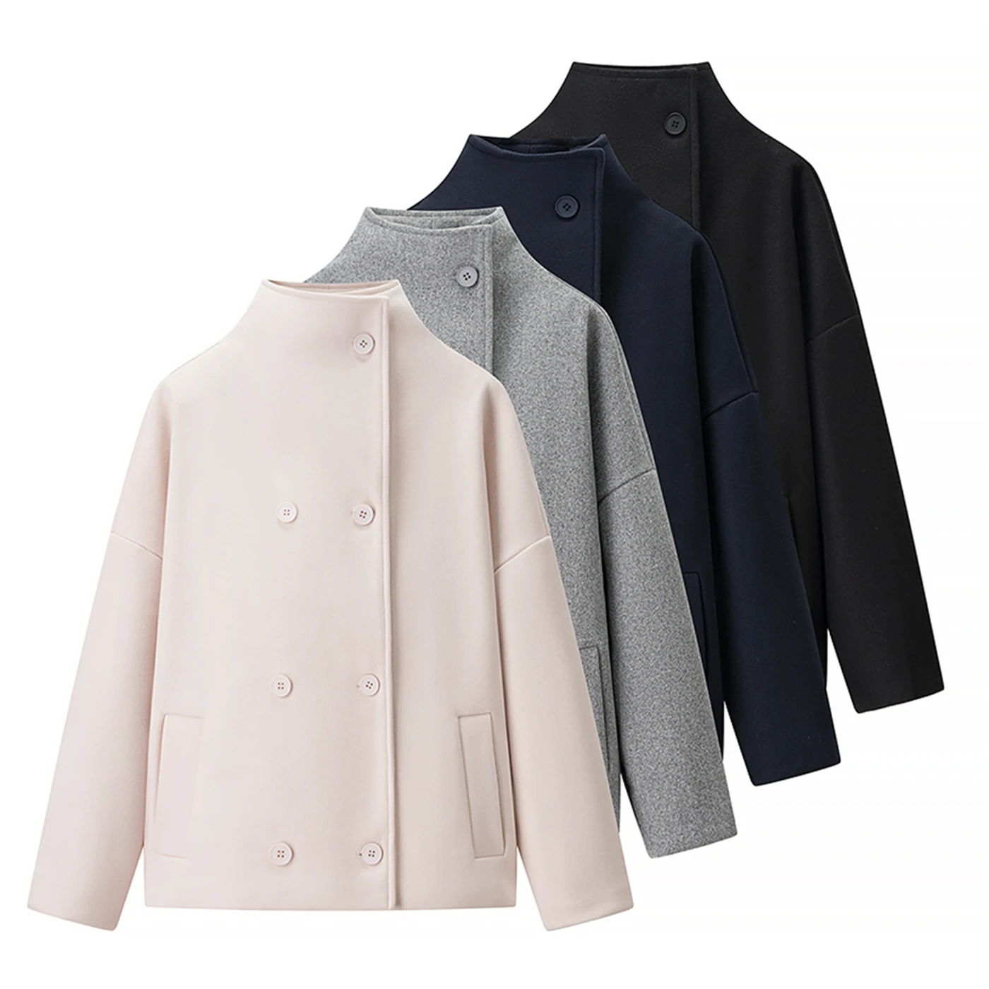 

Women's short jacket stand collar design front double-breasted opening and closing simple and atmospheric 2025 Women's double-br