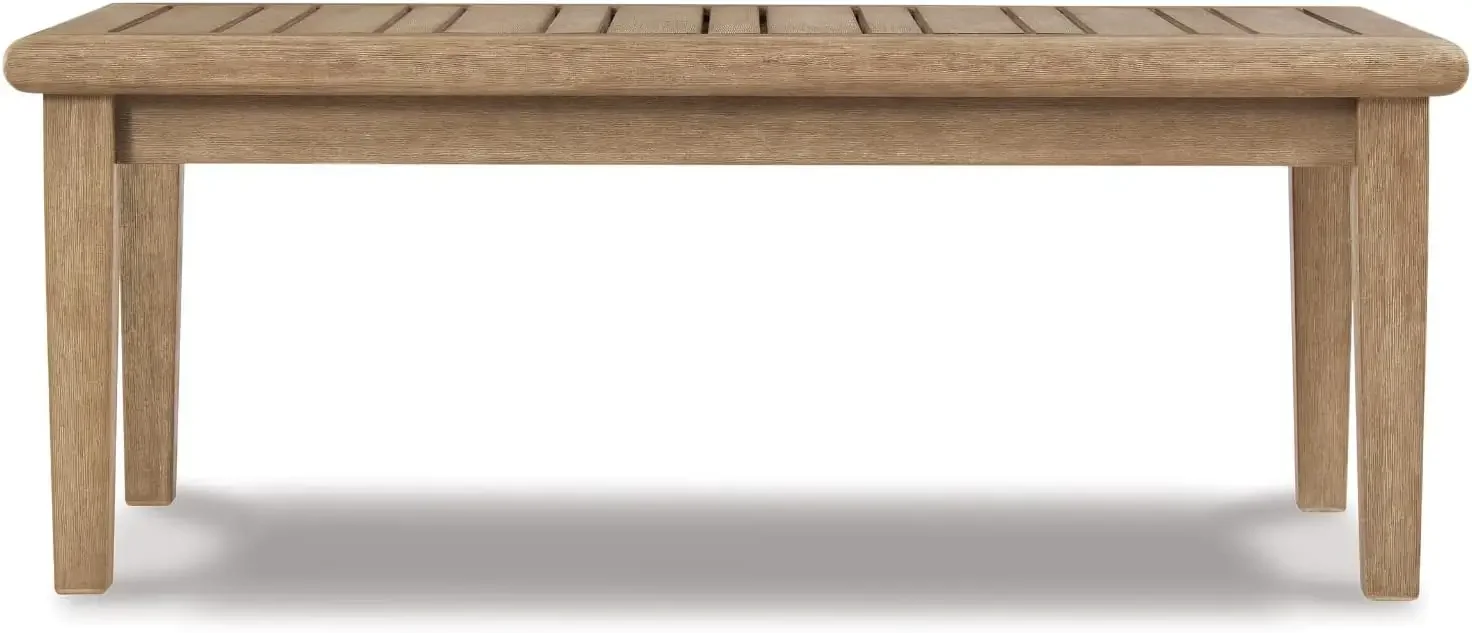 [New Arrival!]Gerianne Outdoor Rectangular Eucalyptus Wood Slat Top Coffee Table, Beige