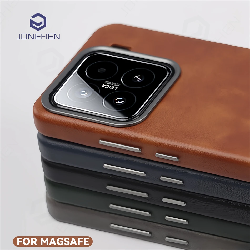 

Business Retro Crazy Horse Pattern Leather Shockproof Case For Xiaomi Mi 15 14 Pro Mi15 Magnetic For Magsafe Alloy Lens Cover