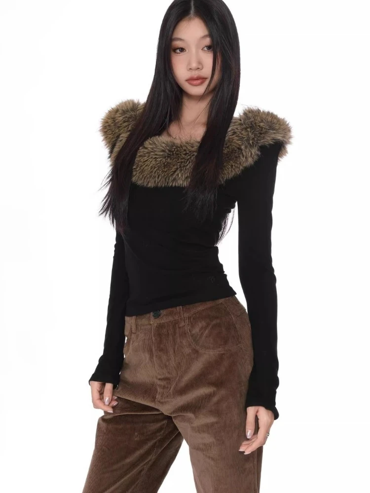 

Трендовые осенне-зимние топы с открытыми плечами Y2k, футболки, женская одежда, дизайн, тонкие базовые топы с длинными рукавами, верхняя одежда